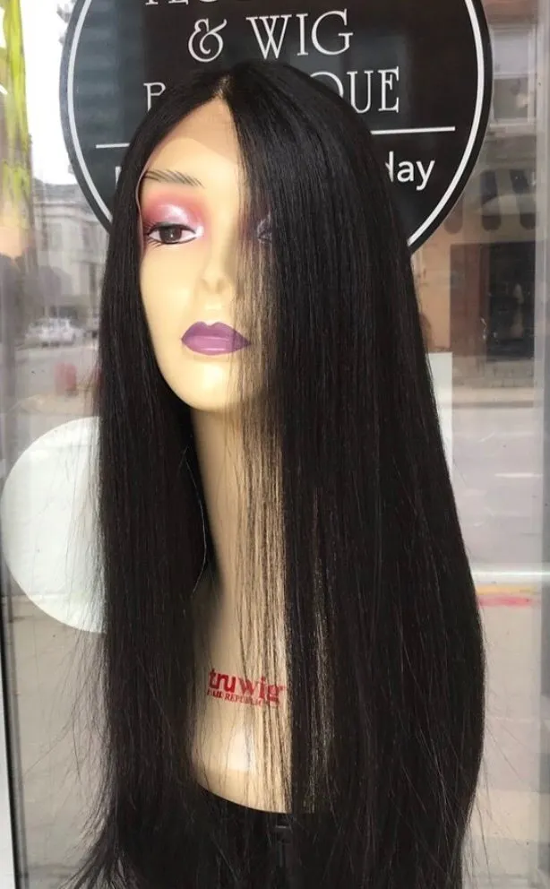 Wig long black lacefront human hair blend 2019