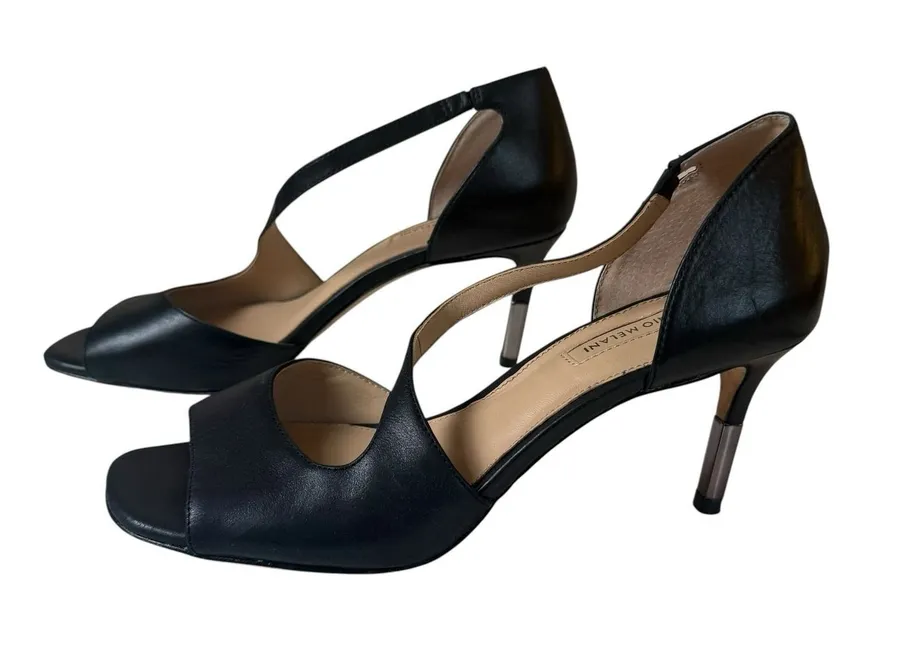 Antonio Melani Black Leather Strappy Heels Size 7.5M Neutral Dressy Party Event