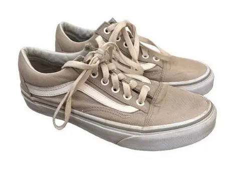 Vans Old Skool Canvas Lace Up Low Top Sneakers Taupe Tan Skater Women's Size 7