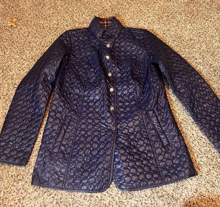 Dennis Basso Quilted Puffer Jacket Plaid Lined Button Up XS