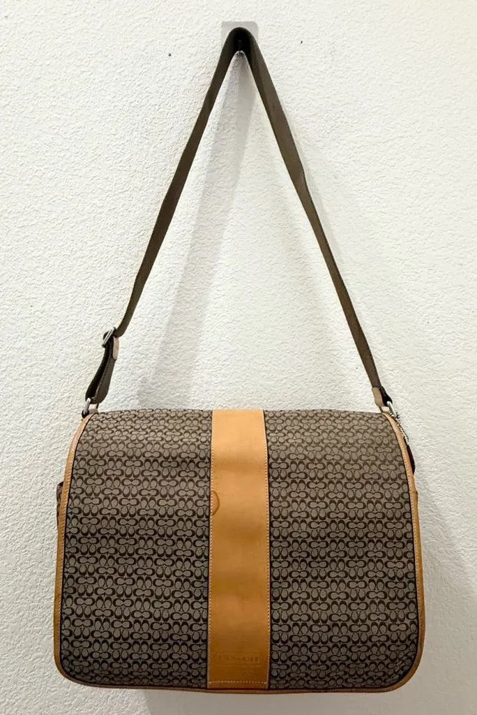 Vintage Y2K COACH F77004 Brown Signature Hudson Commuter Messenger Laptop Bag