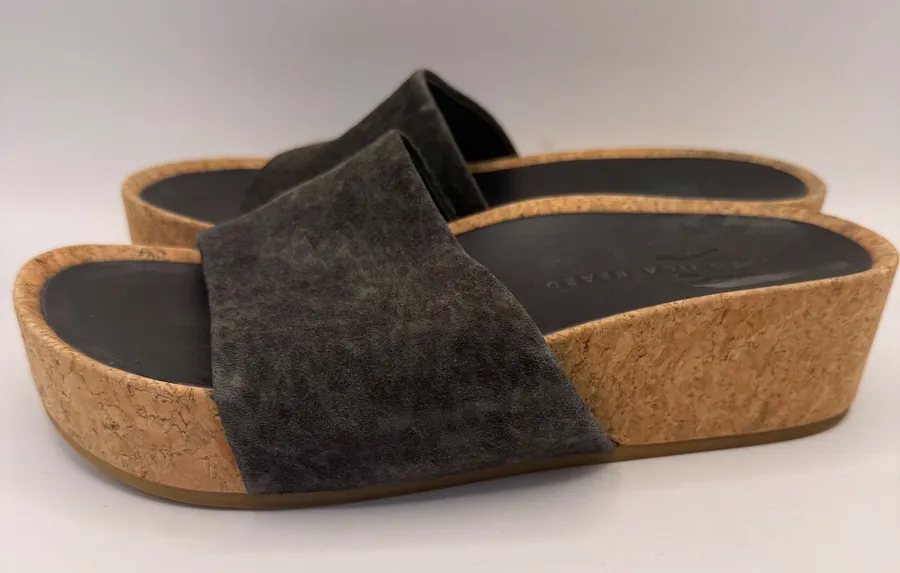 Veronica Beard Dresdyn Grey Suede Leopard Cork Platform Slide Sandals 7M