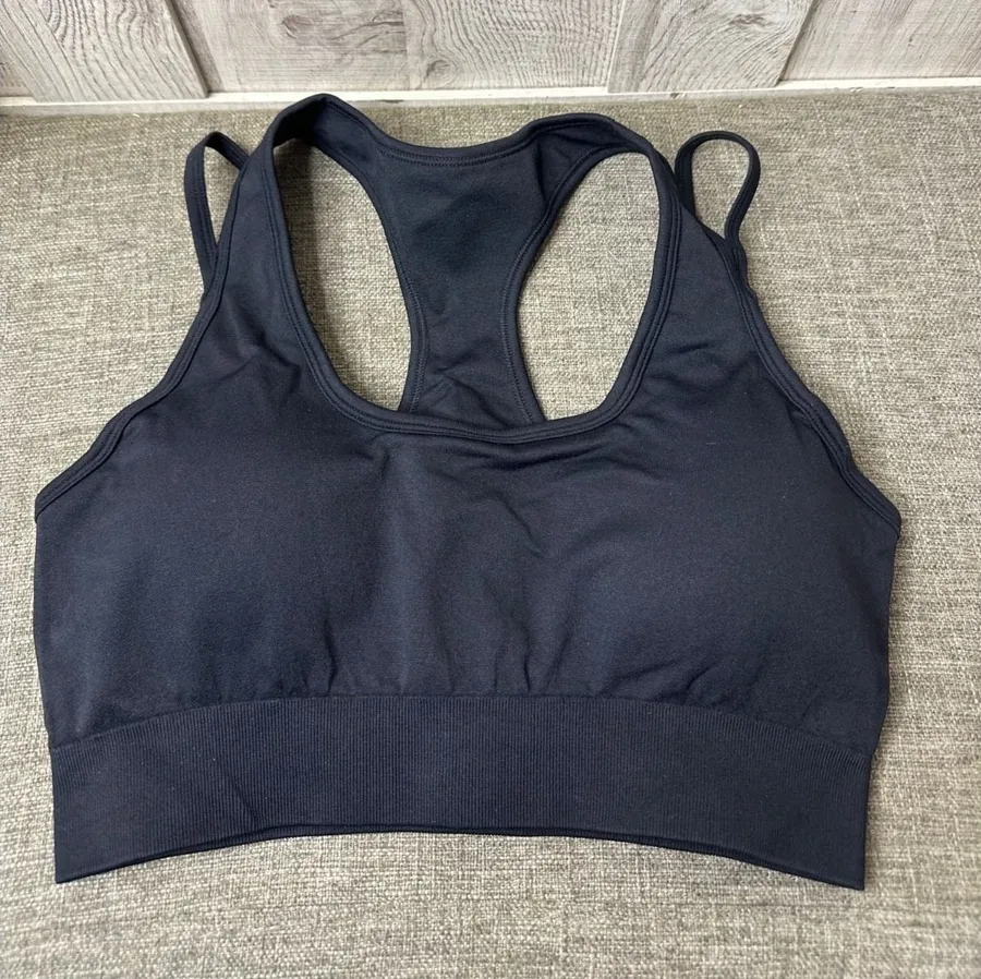 Suuksess Womens Large Black Stretchy Racerback Sports Bra Workout Exercise