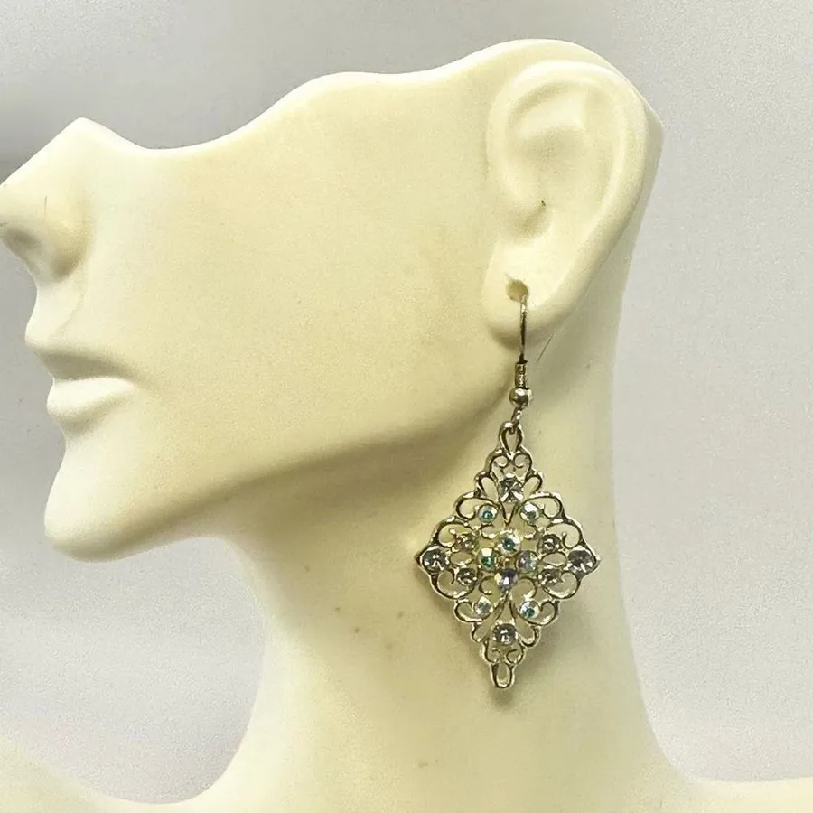 Silver tone rhinestone drop earrings Silver