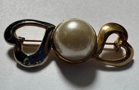 Gold and Silver Brooch with Pearl Accent Size OS