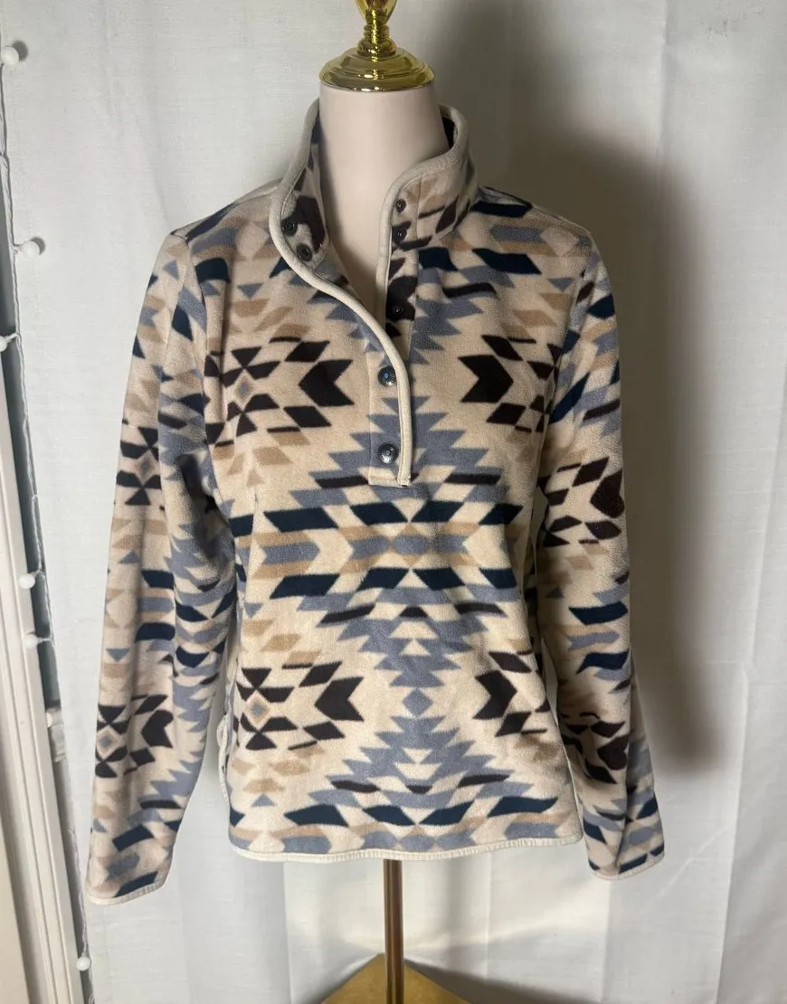 Shyanne Medium Southwestern Aztec Fleece Snap Pullover Western Boho
