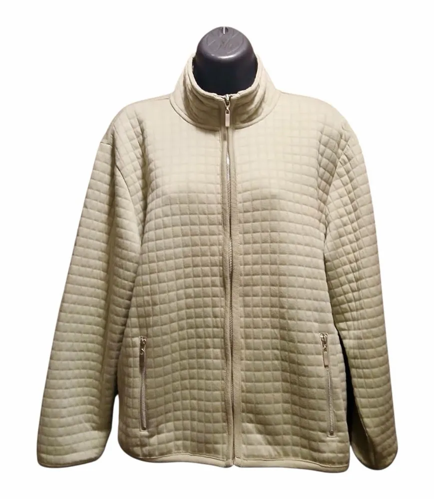 Jennifer Moore Women's Petite Medium Green Quilted Zip Up Jacket EUC JC499
