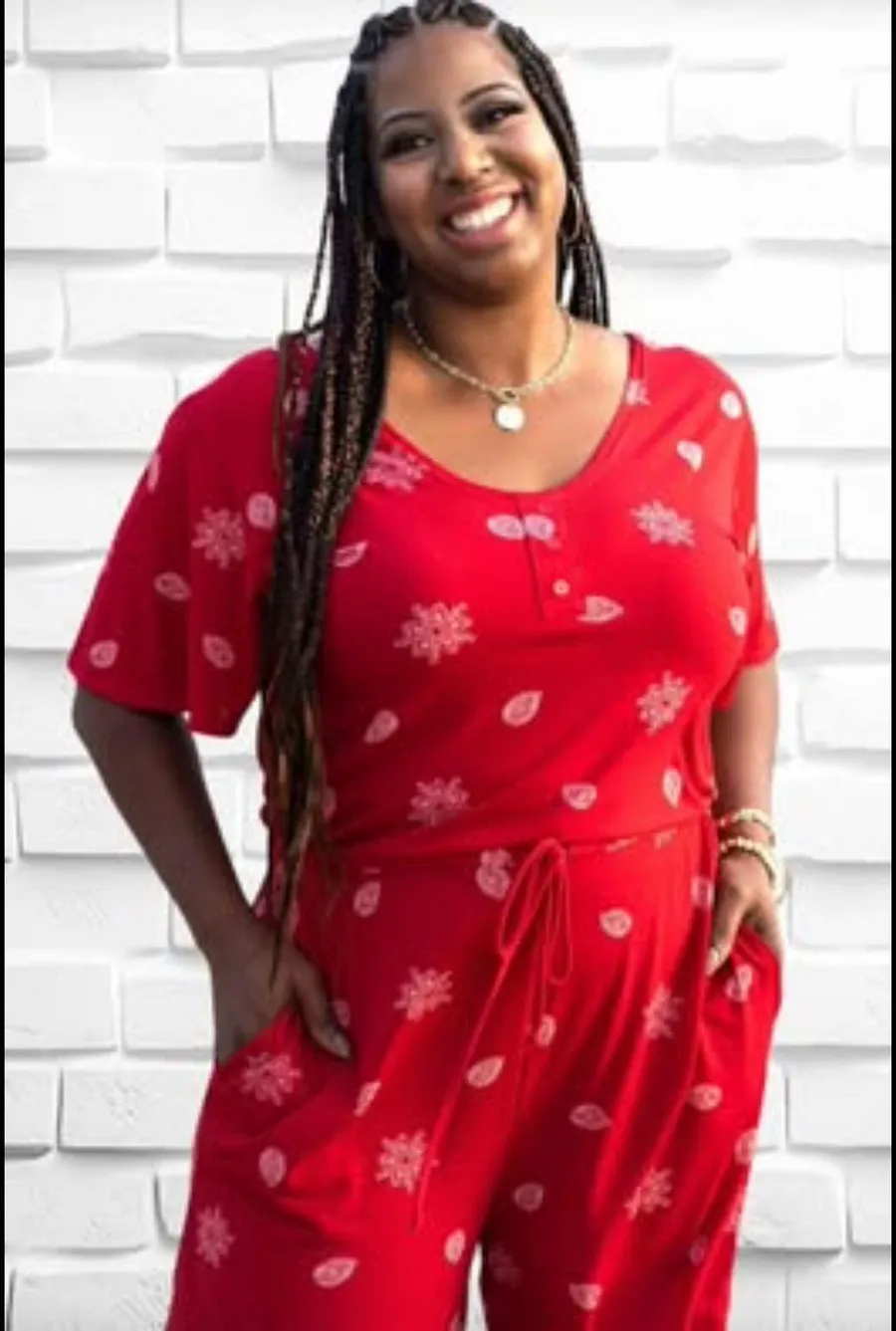 LuLaRoe Womens Large Xanthe Romper Red Bell Sleeves & V-Neck Casual Elegant