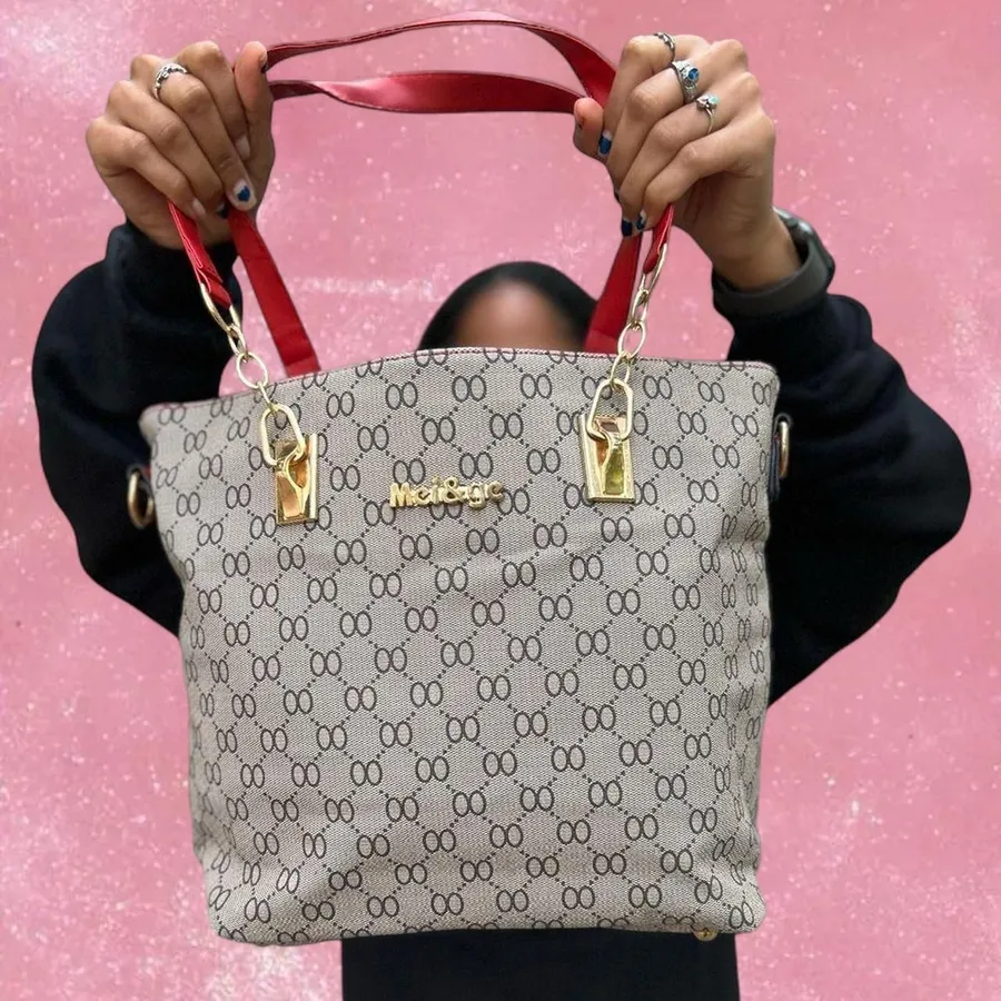 Grey Purse with Red Straps