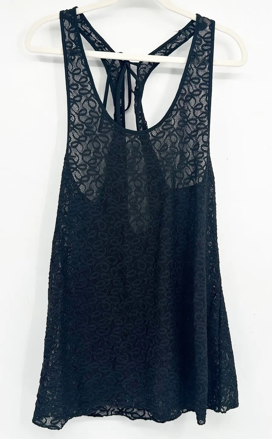 Victoria's Secret Womens Black Sheer Lace Racerback Swim Coverup Dress Size S