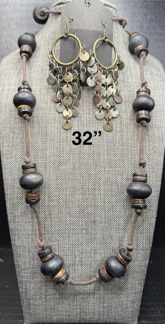Handcrafted Boho Black and Brown Beaded Necklace