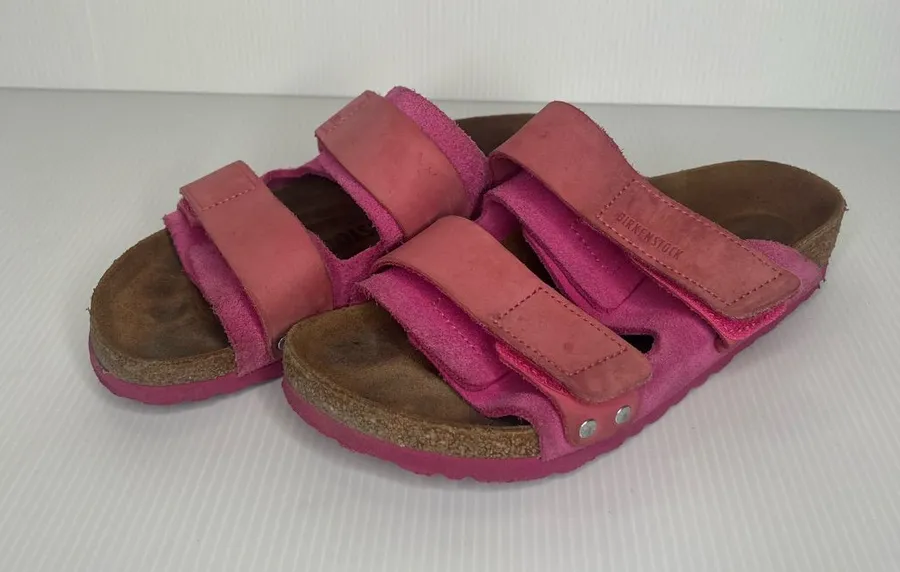 Birkenstock Uji Nubuck Suede Fuschia Tulip Womens Size 36 Slide Sandals Pink
