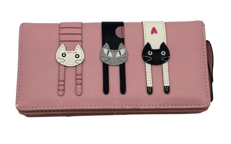 Pink Cat Wallet Zipper Closure