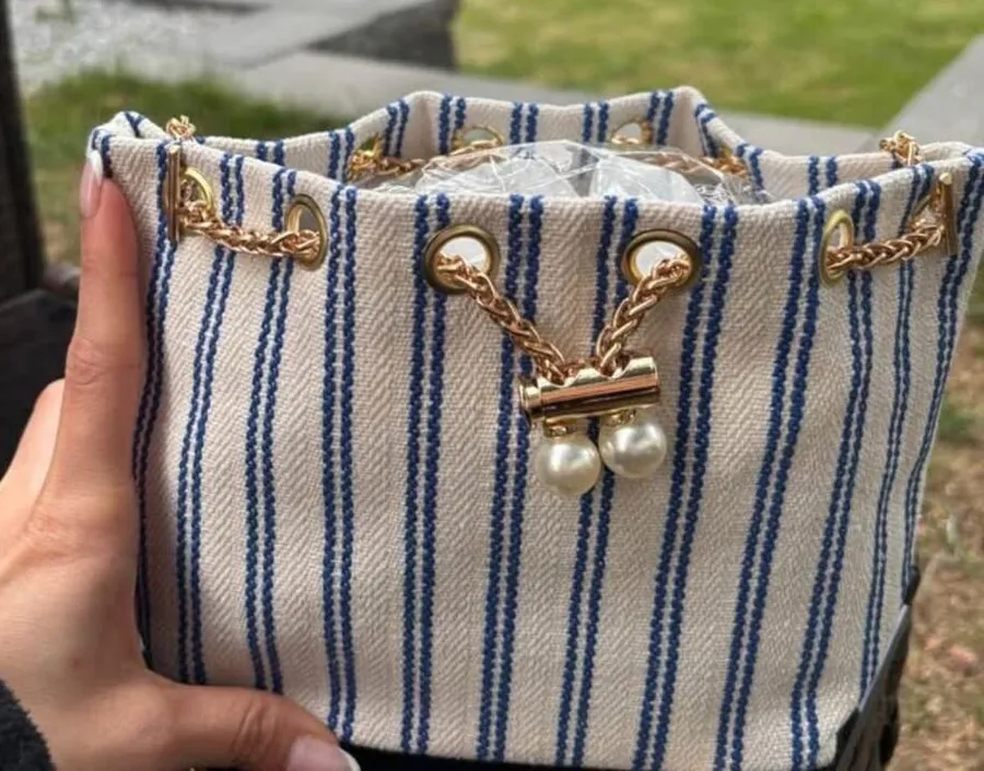 Blue striped mini shoulder bag