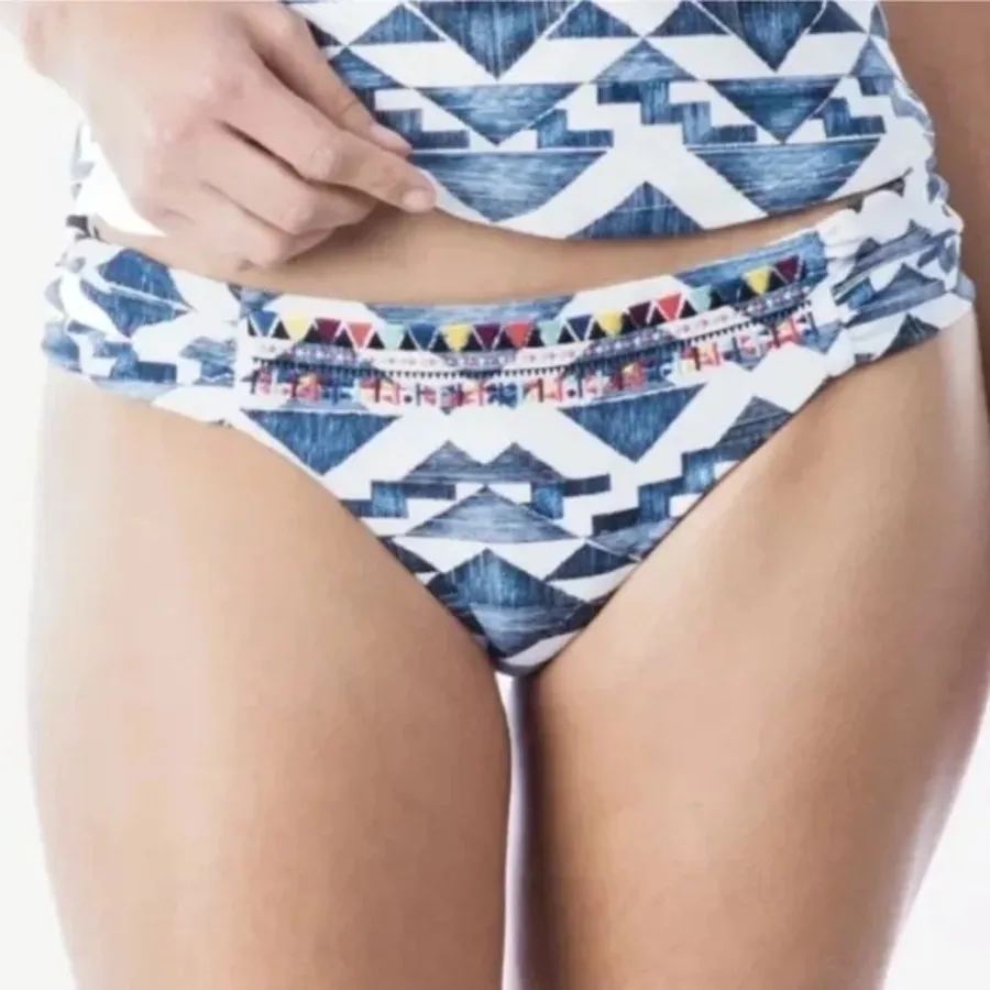 Lucky Brand Going South Bikini Swim Bottoms Size S Embroidered Hipster NWT