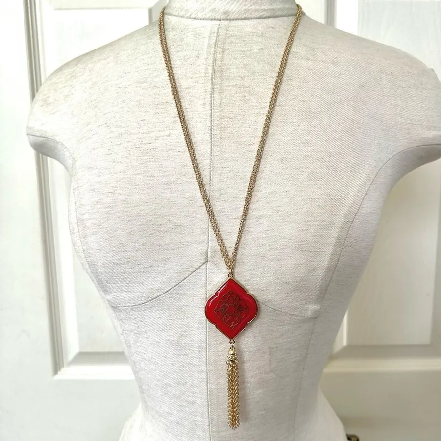 Charming Charlie red and gold tone tassel necklace