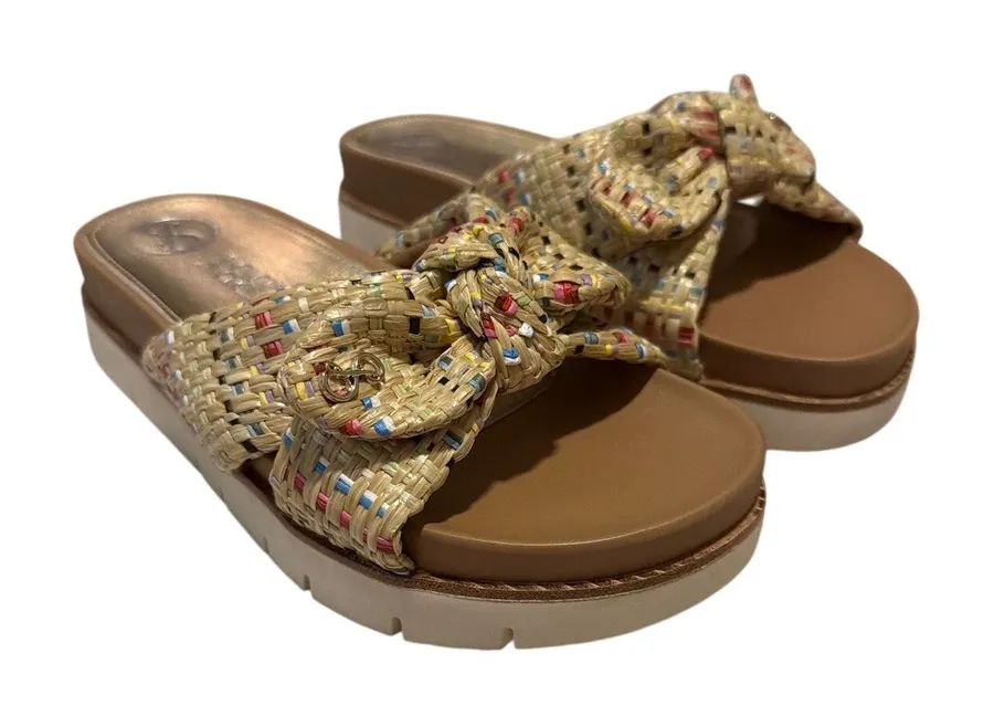 Sam & Libby Astrid Platform Sandals - Natural Multicolor Raffia Bow - Size 6