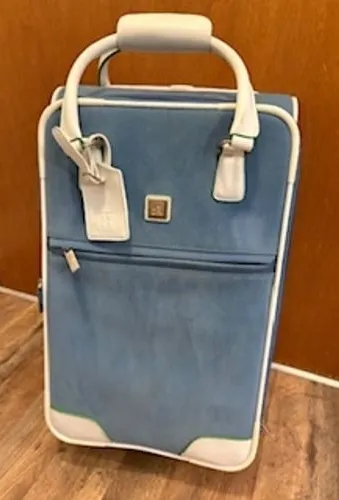 Diane von Furstenberg Rolling Suitcase Blue White Trim Carry On Luggage 19 Inch