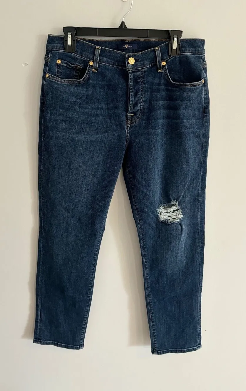 7 For All Mankind Josefina Ankle Skinny Jeans Distressed Dark Wash Size 29