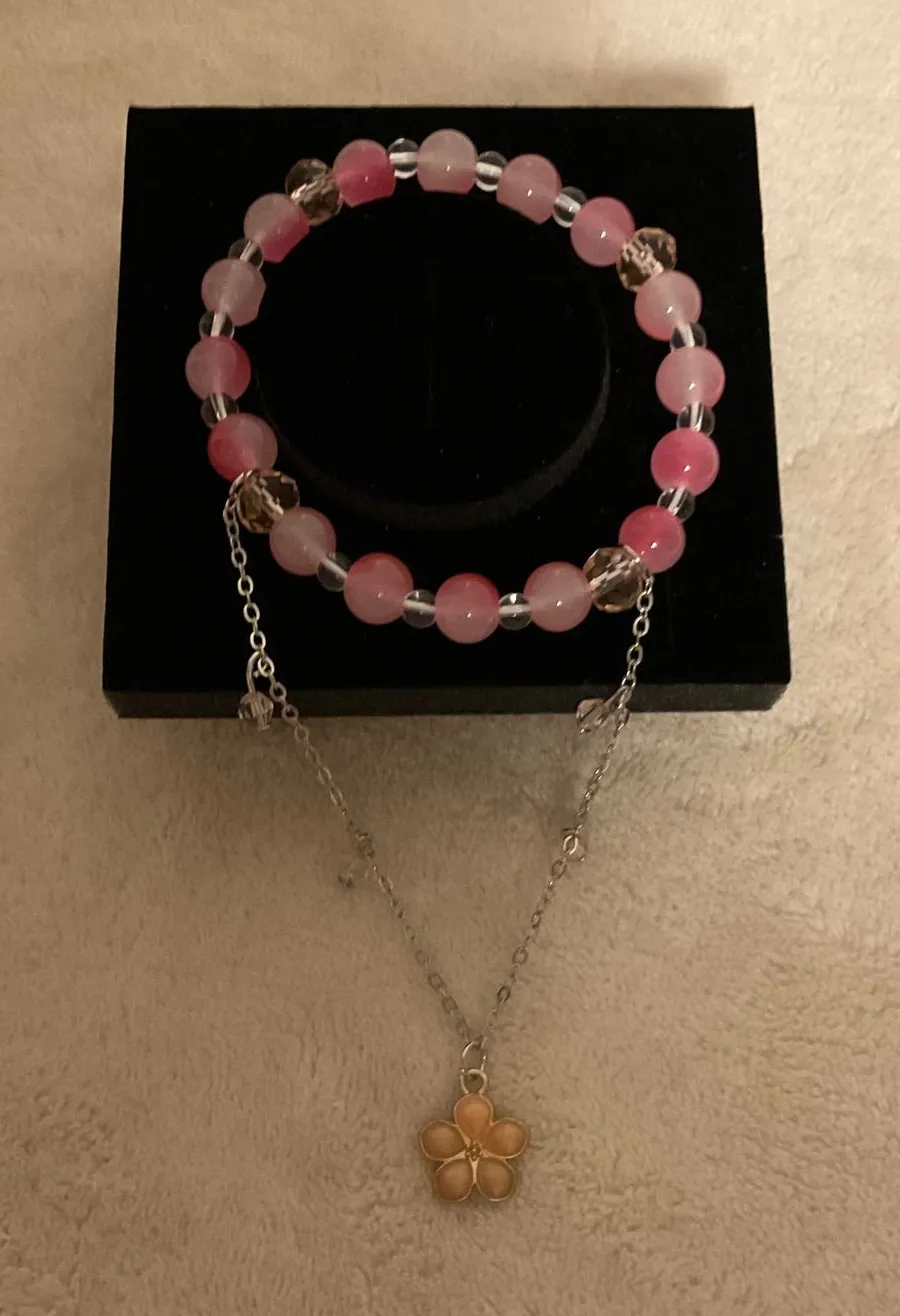 Pink Beaded Stretch Bracelet with Silver Accents