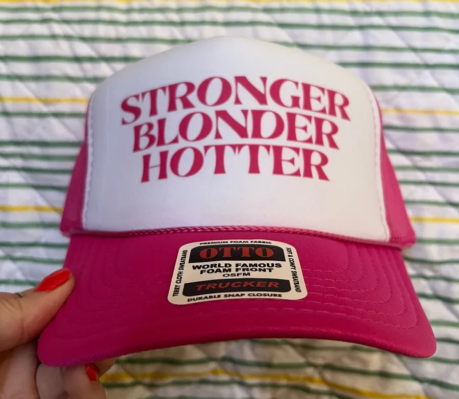 Stronger blonder hotter country trucker hat Pink