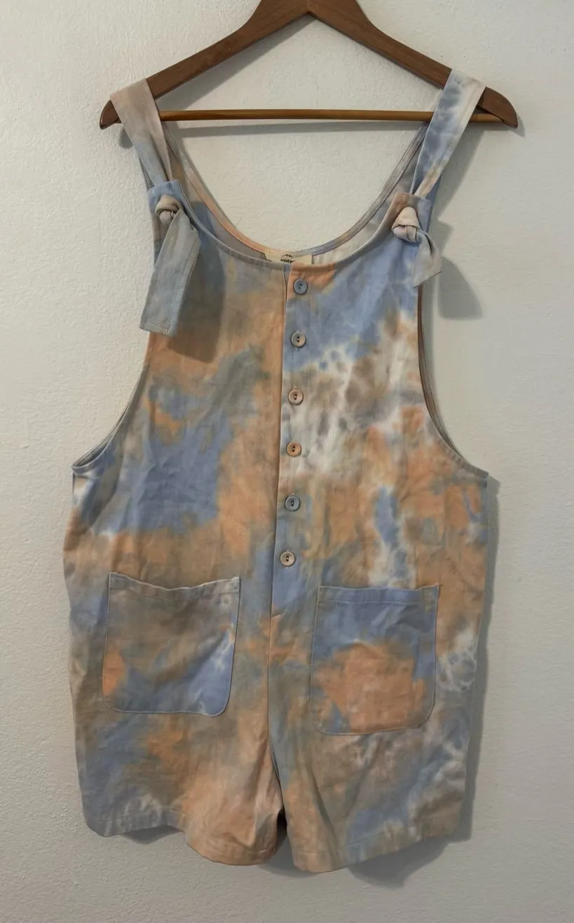 Entro Tie Dye Shorts Romper Pockets Cotton Artsy Boho Hippie Summer NWT L *Read