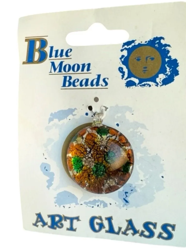 NWT Blue Moon Beads Art Glass Jewelry Making Round Foil Necklace Charm Pendant Tan