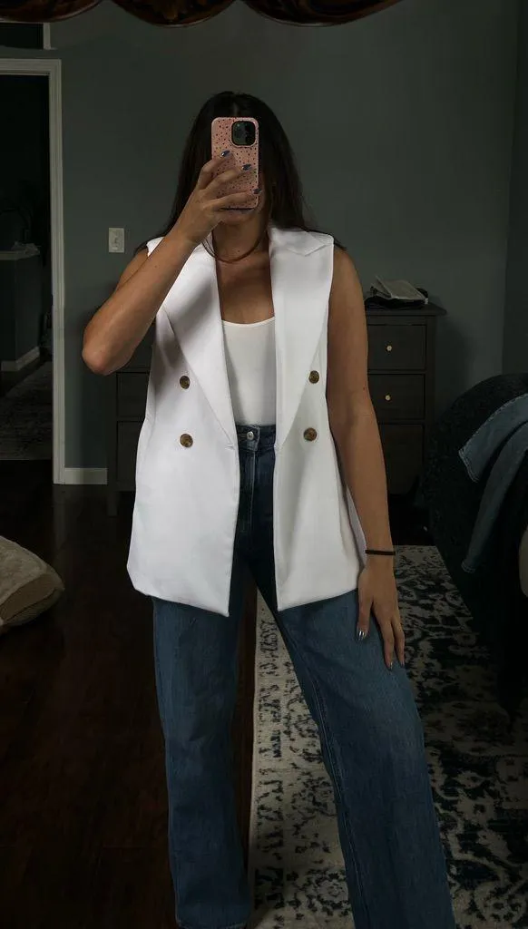 White Sleeveless Blazer Vest