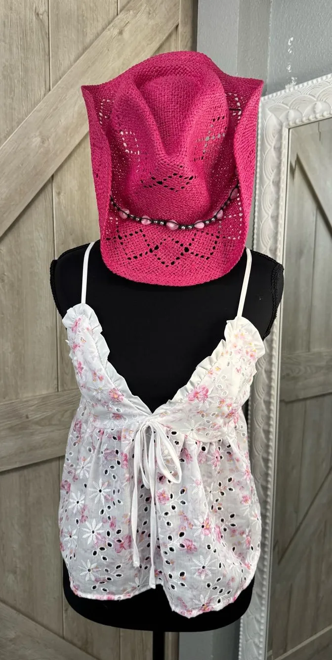 Vibrant Fuchsia Beaded Straw Cowboy Hat ๐ค ๐ Pink