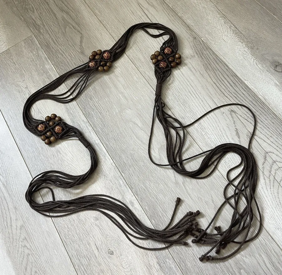 Bohemian Tie Belt beaded braided rope womens Brown bohemian boho hippie festival