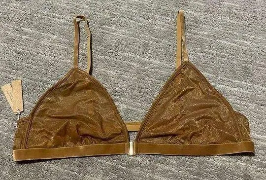 SKIMS Sparkle Glissenette Front Close Triangle Bralette Tan Brown Chai 3X NWT