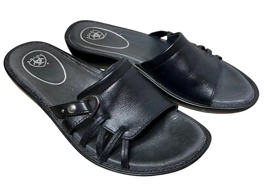 Ariat SIze 6.5 B Womens Black Leather Slide Sandals Comfort Wedge Style 1291