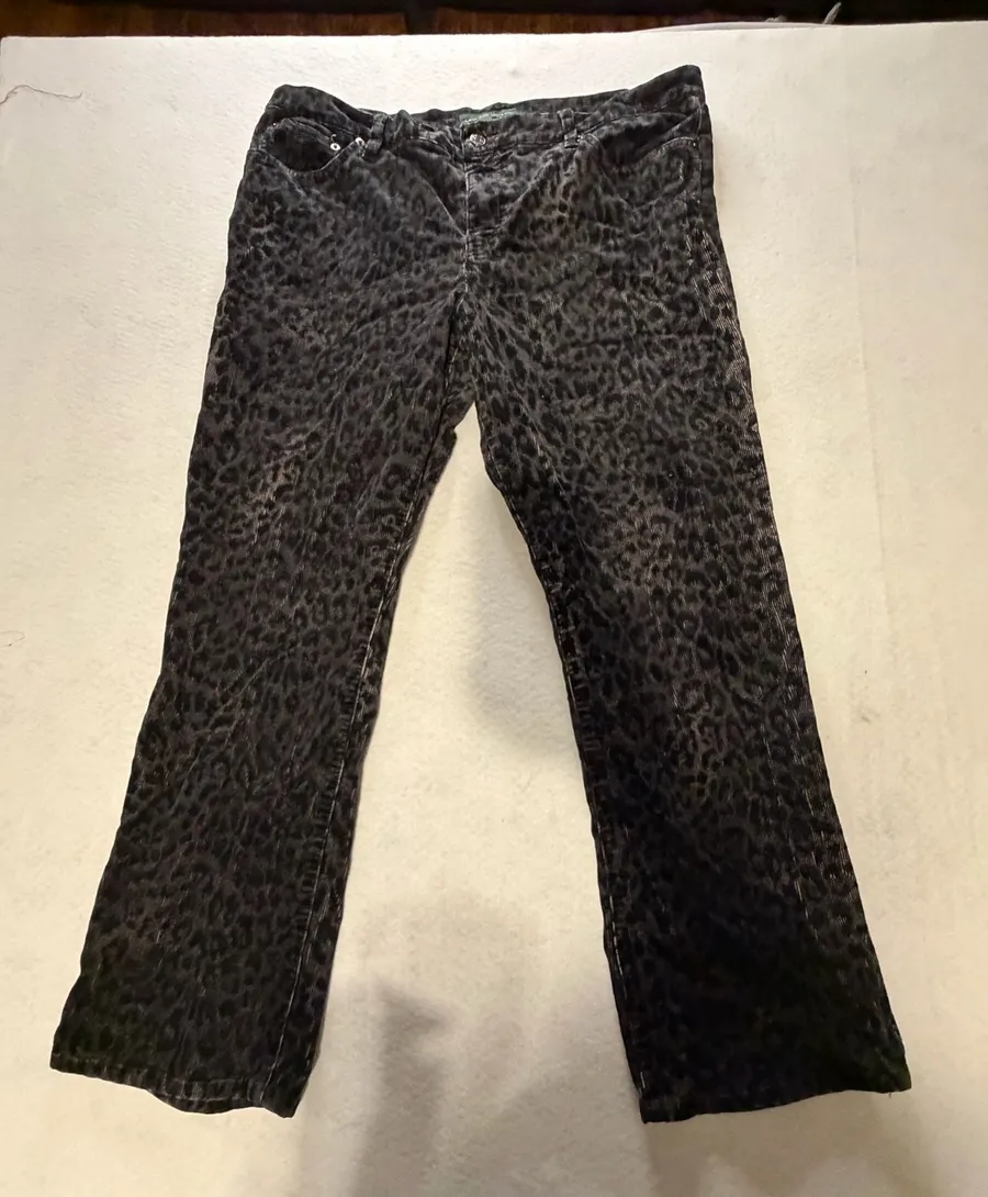 Lauren Jeans Co. Ralph Lauren Women's Leopard Print Corduroy Pants Size 16