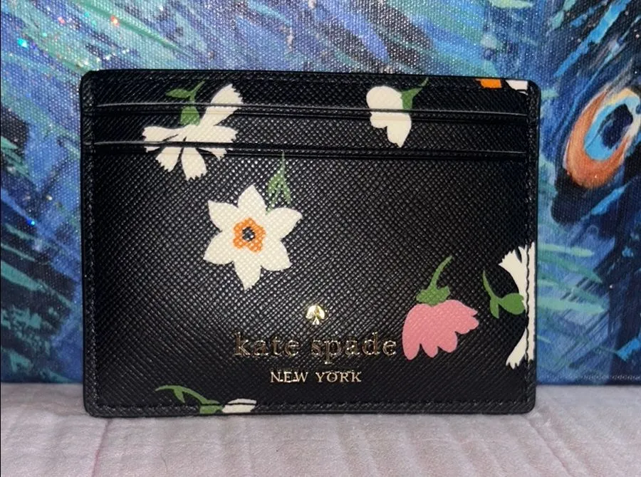 NWT Kate Spade Black Floral Card Holder