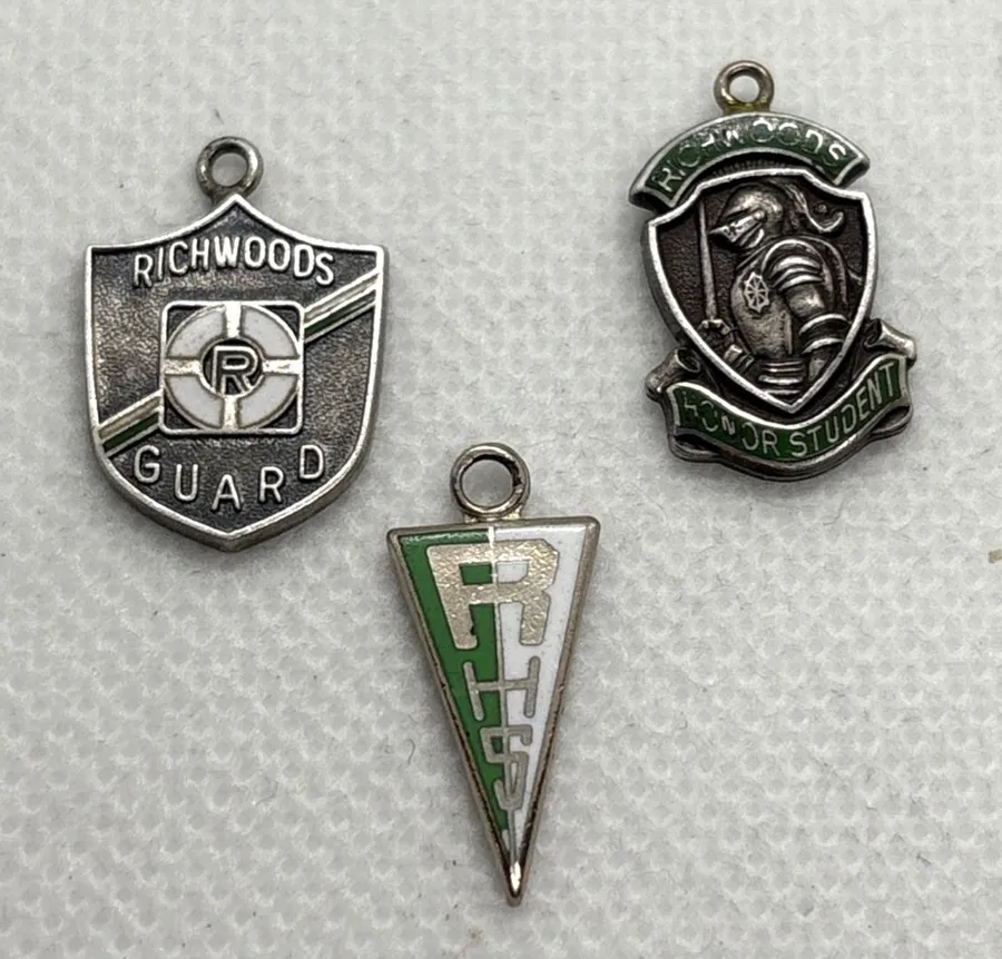 Vintage Richwoods High SchooI Illinois Lot 3 Charm Pendant Sterling 925 Silver Green