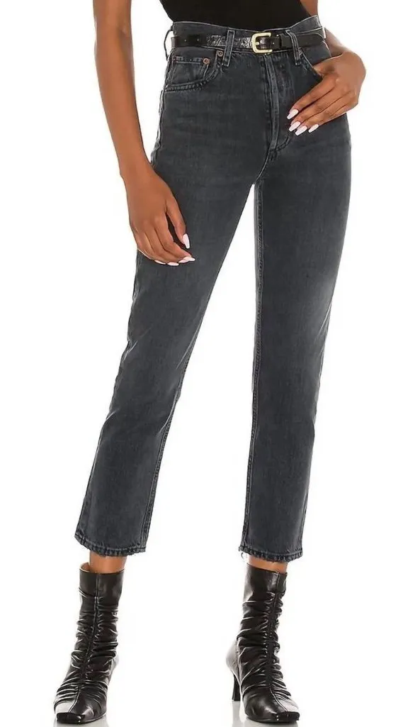 Agolde Hogh Rise Riley Crop in Washed Black Button Fly Size 32