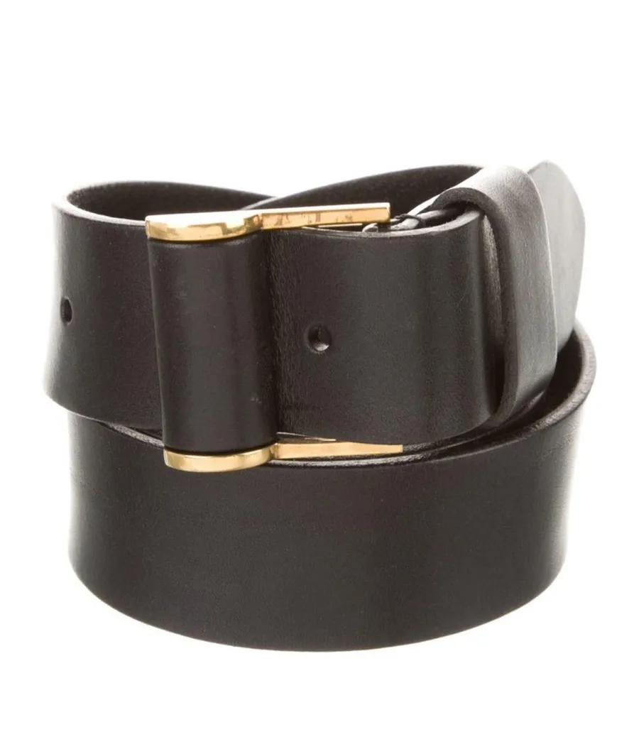Yves Saint Laurent Cocco Babila Black & Gold Calfskin Leather Ceinture Belt
