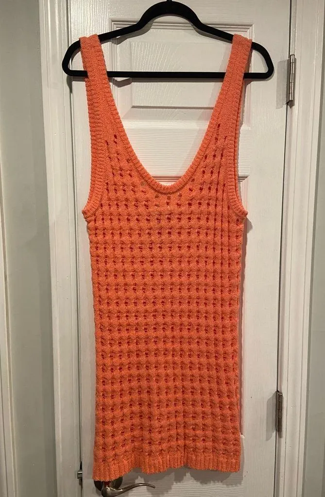 NWT Uncharted Threads Size L Coral Stretchy Knit Crochet Terry Cover Up Dress Pink Size L
