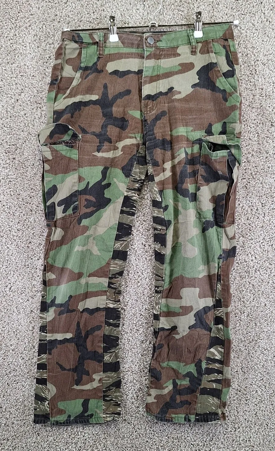 Adult Cargo Pants Size XL (Fits W32xL27) Green Camo Tiger Stripe Streetwear