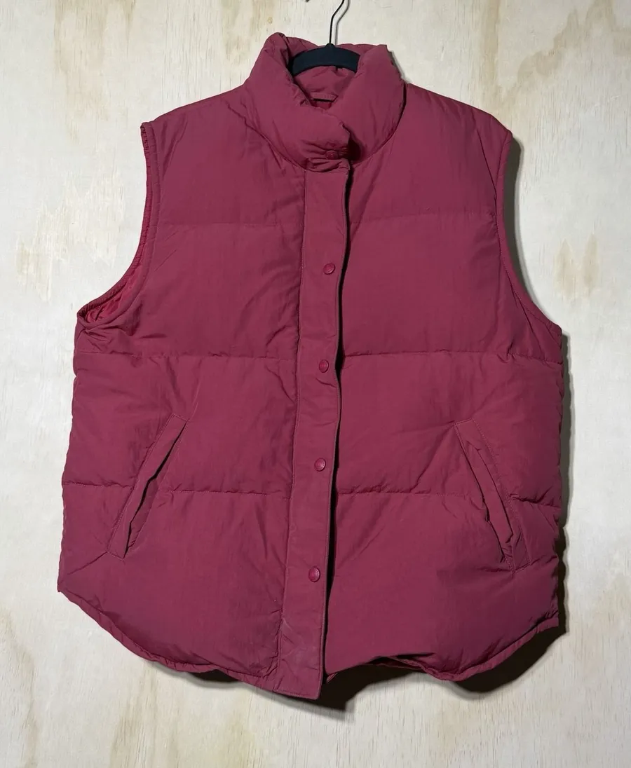 Eddie Bauer Goose Down Puffer Vest Womens Large Red Snap Zip Outdoor Winter