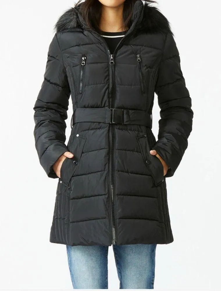 Nautica women’s belted winter coat navy blue medium