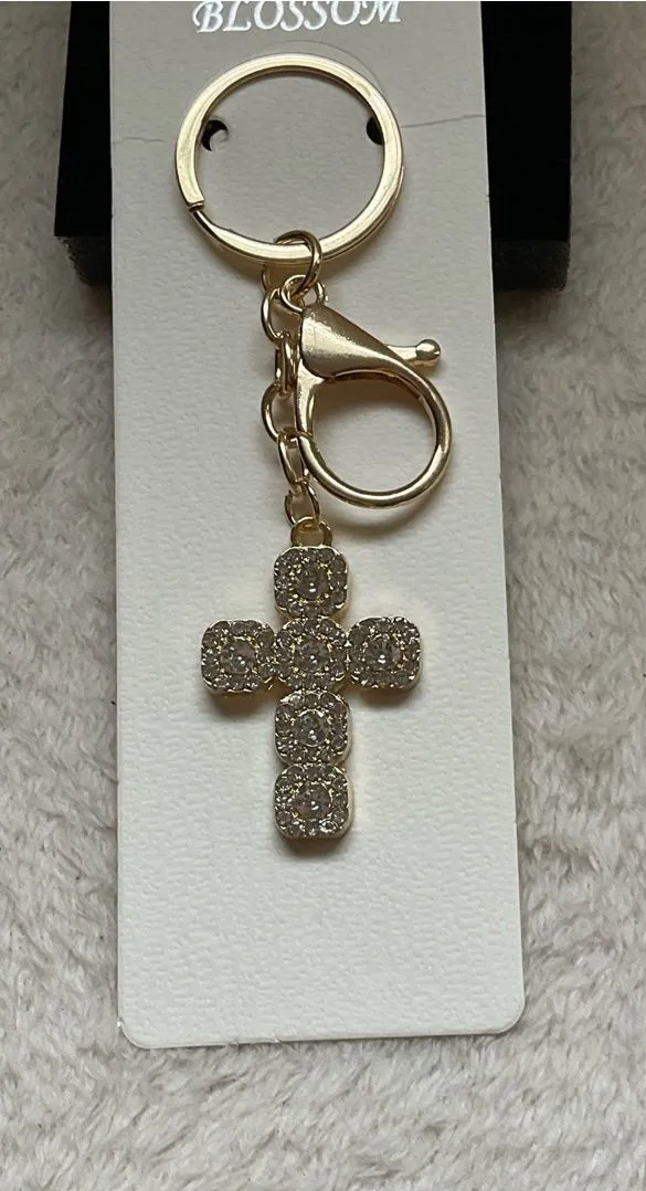 Blossom Gold-Tone Crystal Cross Keychain