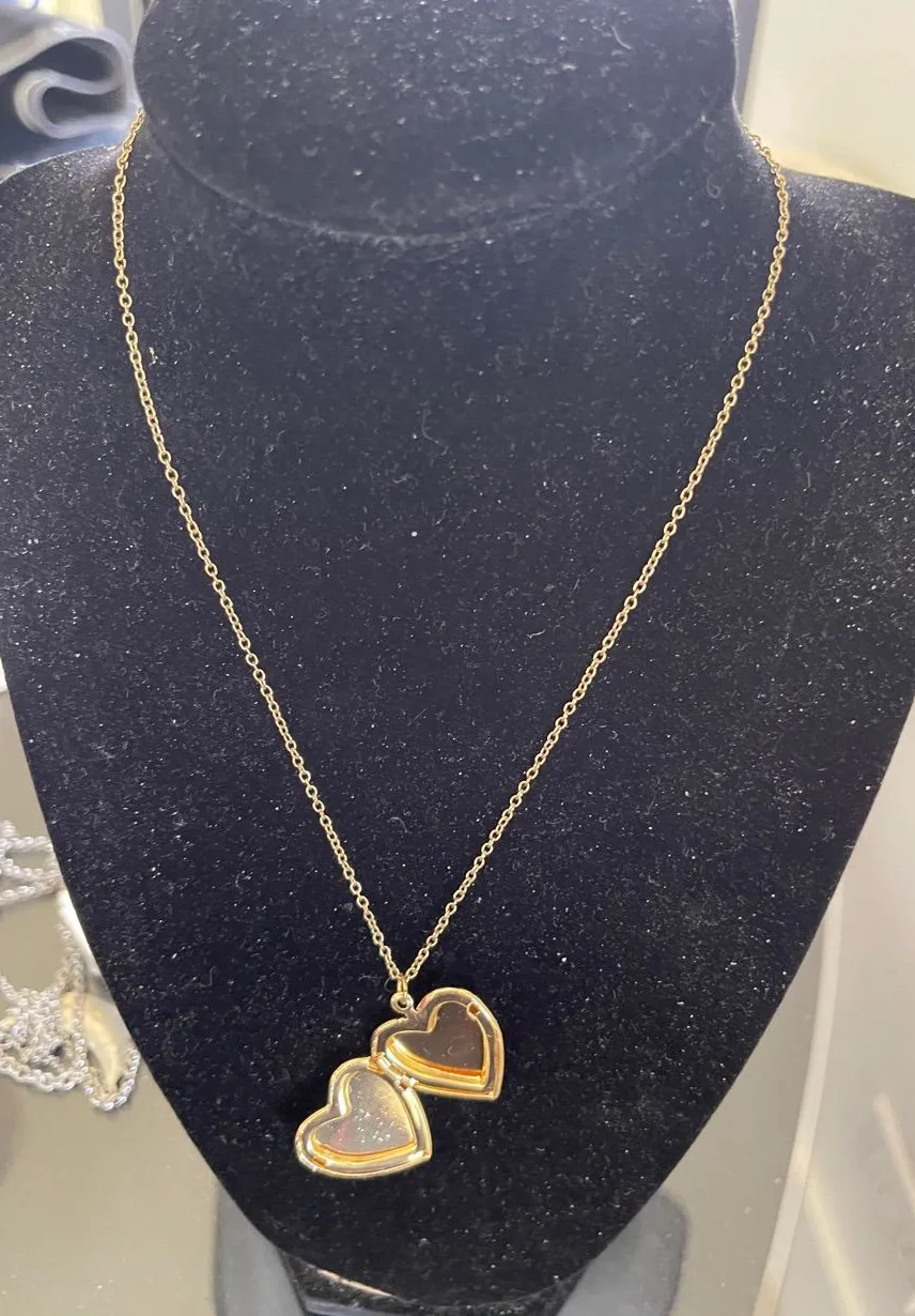 Gold Heart Locket Pendant Necklace
