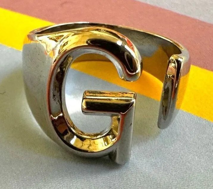 Silver tone Half Open G Initial ring
