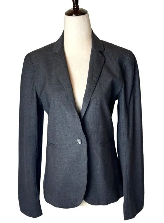 Theory Blazer Women 6 Gray Wool Single Breasted Tailored One Button Corpcore