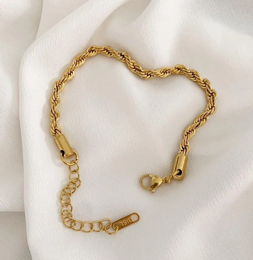 Gold Rope Chain bracelet 4mm Tan
