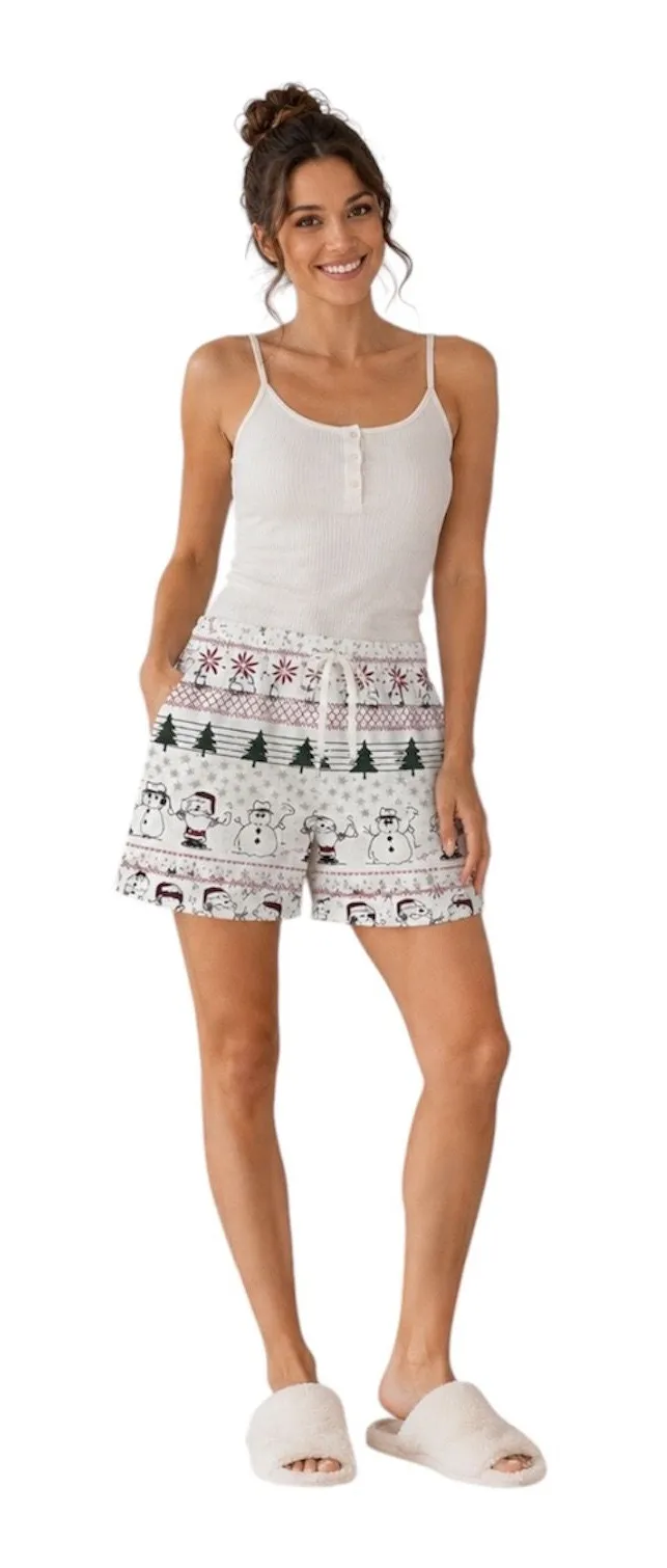 Peanuts Snoopy Christmas Holiday Sleepwear Pajama Shorts Size XS Petite White