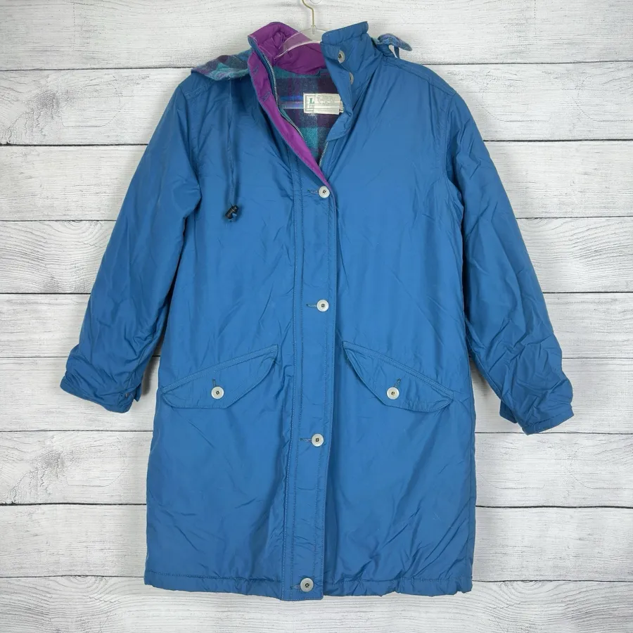 Vtg LL Bean 90s Jacket Womens Large Parka Coat Fleece Lined Ski Outdoors Winter Blue