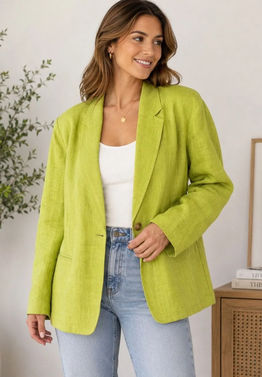 David N Lime Green Vintage Linen Blend Blazer Jacket Sz 20