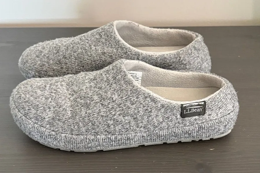 LL Bean Women's Sweater Fleece Slipper Scuff Grey Slip On Size 7 Gray